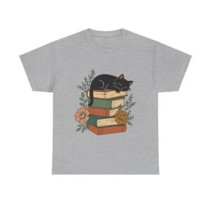 Cozy Cat Lover Tee, Perfect for Bookworms, Book Lover Gift