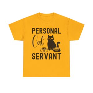 Funny cat t-shirt with “Personal Cat Servant” text and cute cat graphic