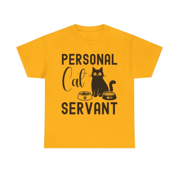 Funny cat t-shirt with “Personal Cat Servant” text and cute cat graphic