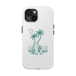 Palm trees and surfboards by the ocean under the sun – tropical phone case design