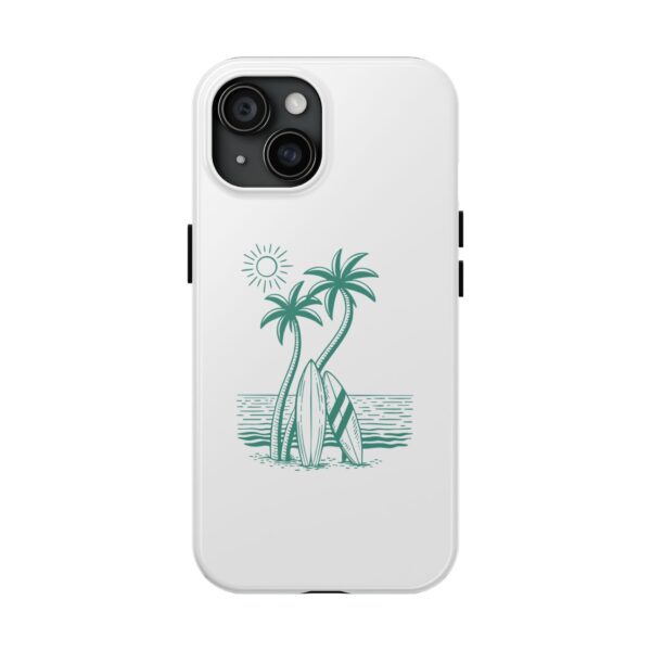 Palm trees and surfboards by the ocean under the sun – tropical phone case design