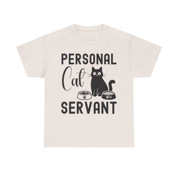 Funny cat t-shirt with “Personal Cat Servant” text and cute cat graphic
