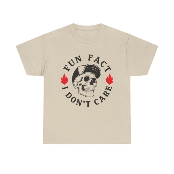 "Fun Fact I Don't Care" Skull & Flames Graphic Unisex T-Shirt - Image 4