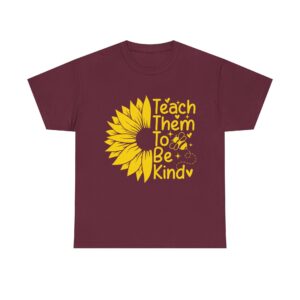 Teach Them To Be Kind Sunflower & Bee Unisex T-Shirt - Inspirational Kindness Tee