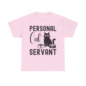 Funny cat t-shirt with “Personal Cat Servant” text and cute cat graphic