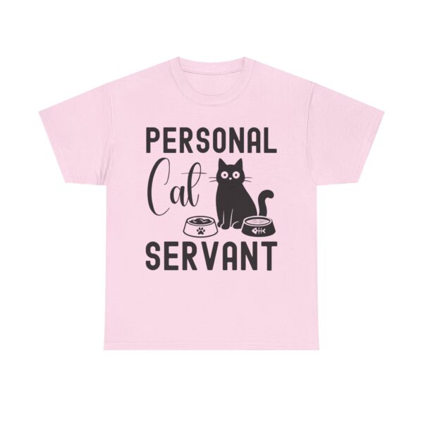 Funny cat t-shirt with “Personal Cat Servant” text and cute cat graphic