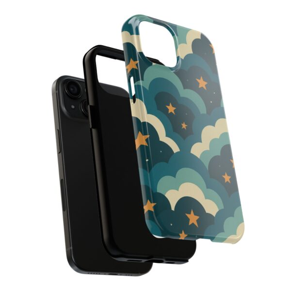 Aesthetic phone case with clouds and stars in a dreamy night sky pattern