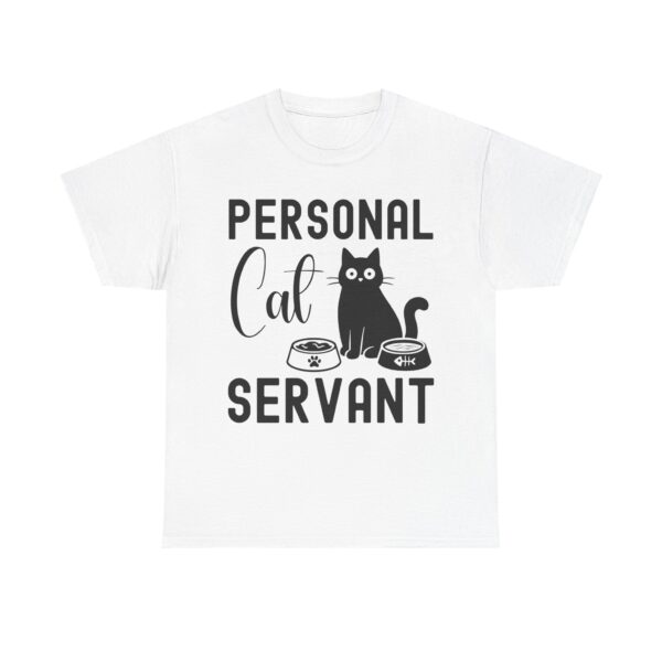 Funny cat t-shirt with “Personal Cat Servant” text and cute cat graphic