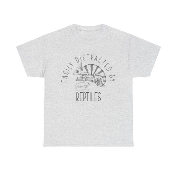Vintage-style chameleon and lizard graphic with the phrase "Easily Distracted By Reptiles" – funny reptile lover t-shirt