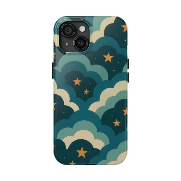 Aesthetic phone case with clouds and stars in a dreamy night sky pattern