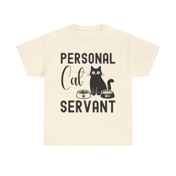 Funny cat t-shirt with “Personal Cat Servant” text and cute cat graphic