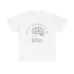 Vintage-style chameleon and lizard graphic with the phrase "Easily Distracted By Reptiles" – funny reptile lover t-shirt