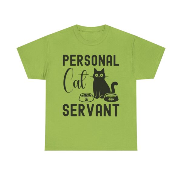 Funny cat t-shirt with “Personal Cat Servant” text and cute cat graphic