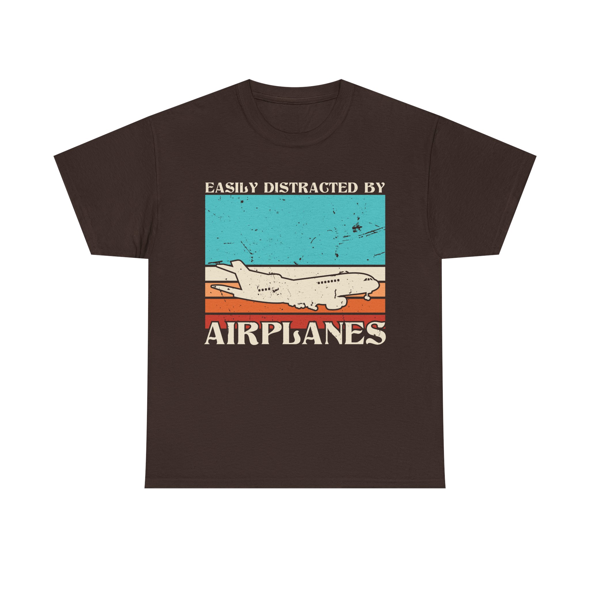 Funny Vintage "Easily Distracted By Airplanes" Unisex T-Shirt for Aviation Lovers, Pilots - Image 2