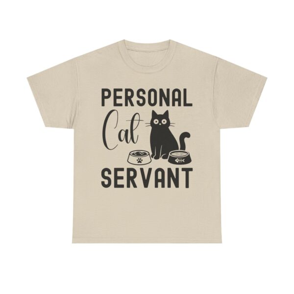 Funny cat t-shirt with “Personal Cat Servant” text and cute cat graphic
