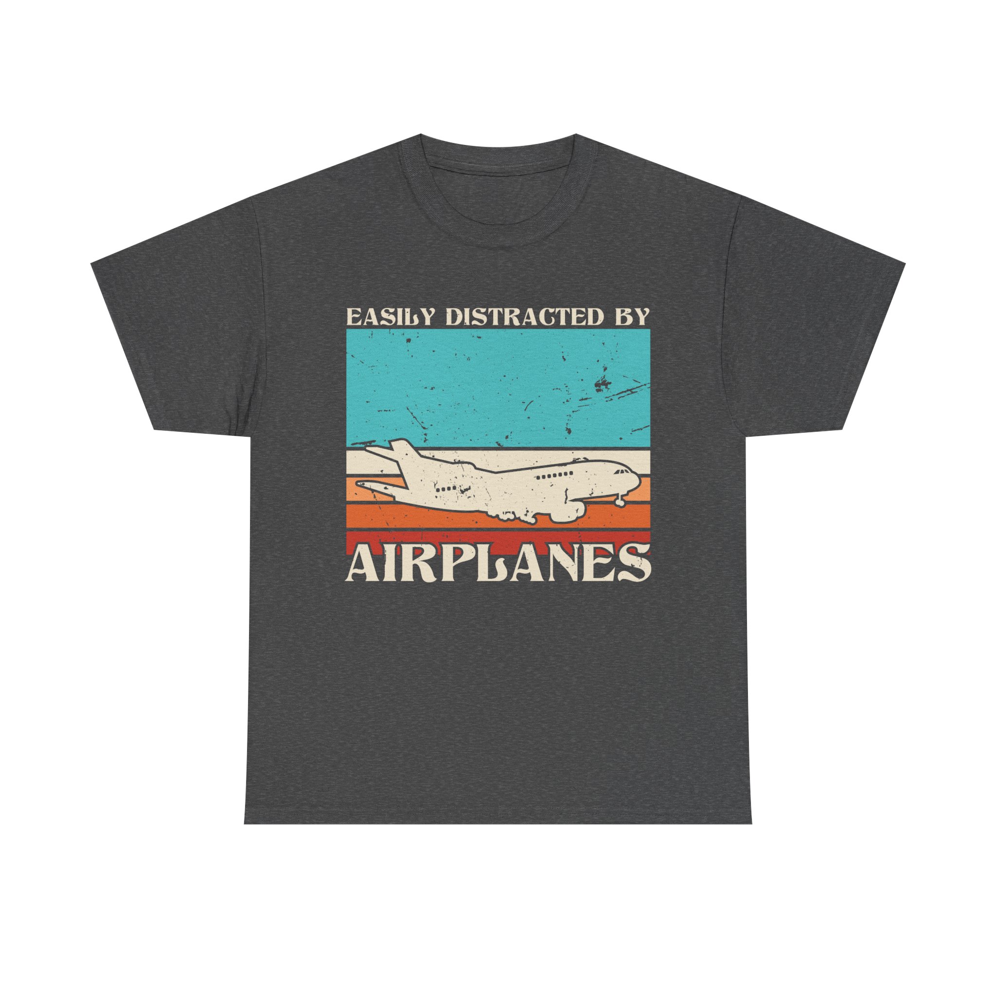 Funny Vintage "Easily Distracted By Airplanes" Unisex T-Shirt for Aviation Lovers, Pilots - Image 4