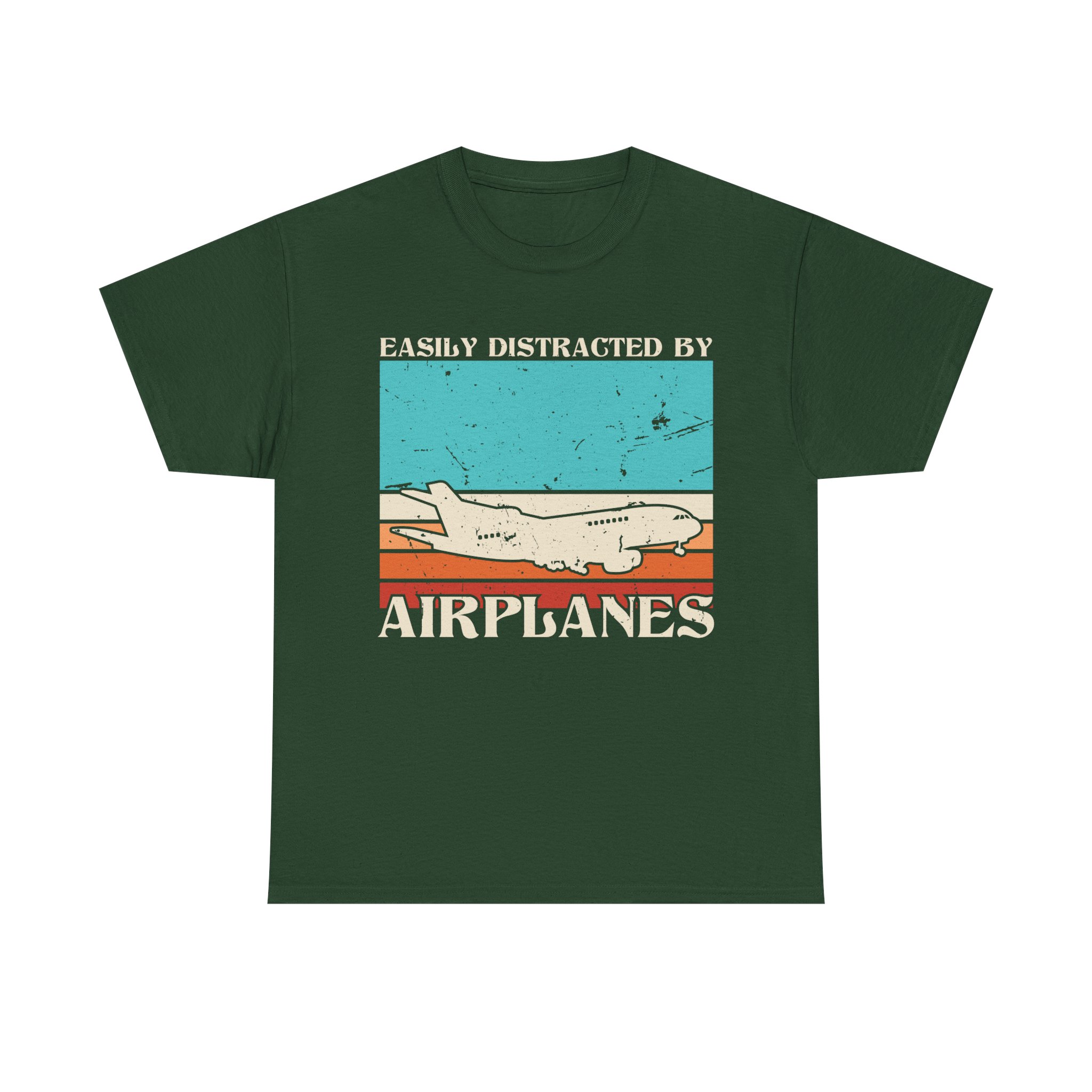 Funny Vintage "Easily Distracted By Airplanes" Unisex T-Shirt for Aviation Lovers, Pilots - Image 3