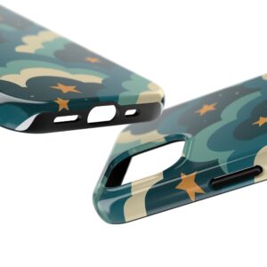 Aesthetic phone case with clouds and stars in a dreamy night sky pattern
