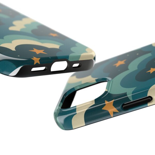 Aesthetic phone case with clouds and stars in a dreamy night sky pattern