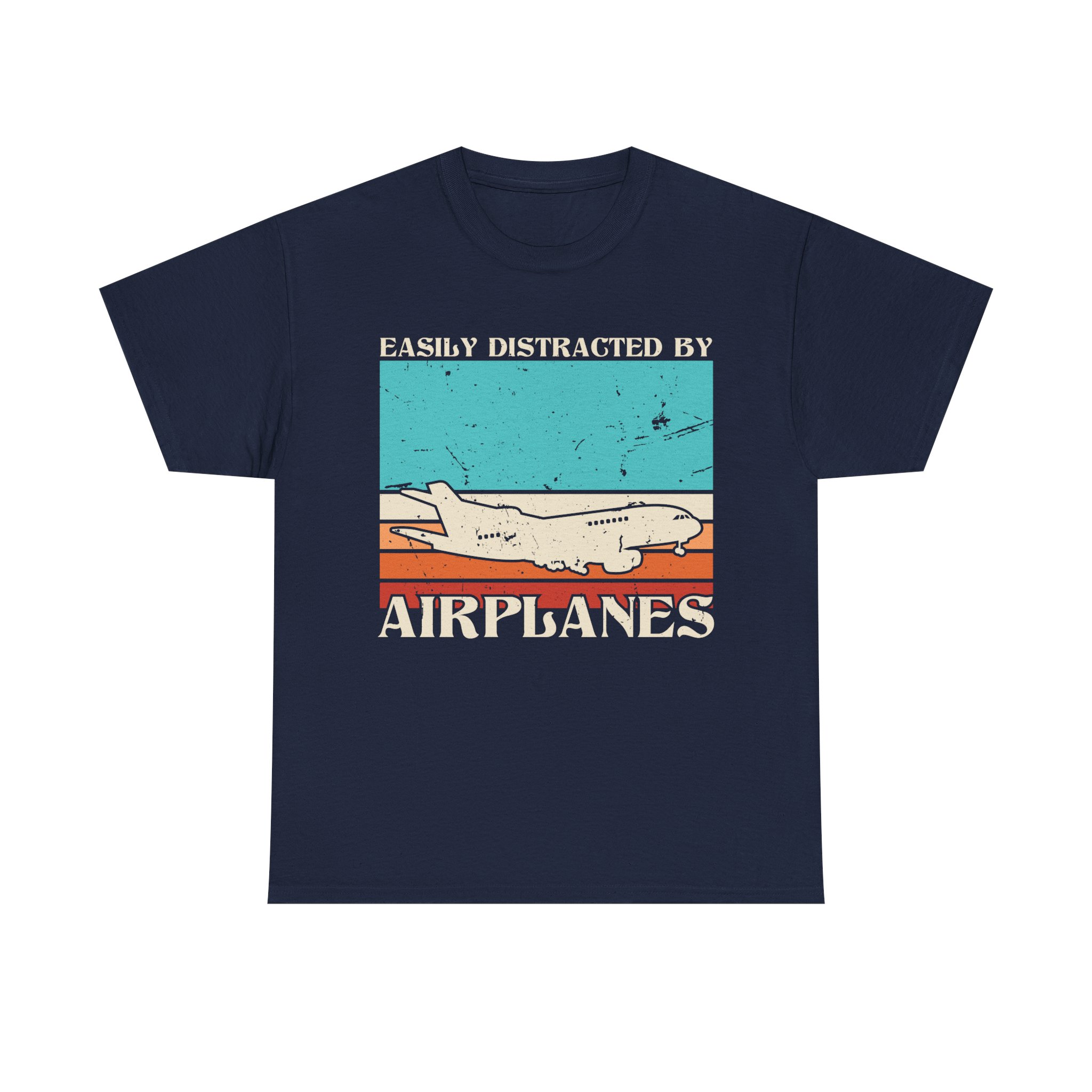 Funny Vintage "Easily Distracted By Airplanes" Unisex T-Shirt for Aviation Lovers, Pilots - Image 6
