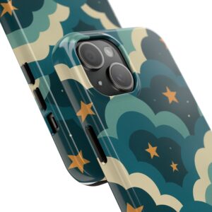 Aesthetic phone case with clouds and stars in a dreamy night sky pattern