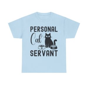 Funny cat t-shirt with “Personal Cat Servant” text and cute cat graphic