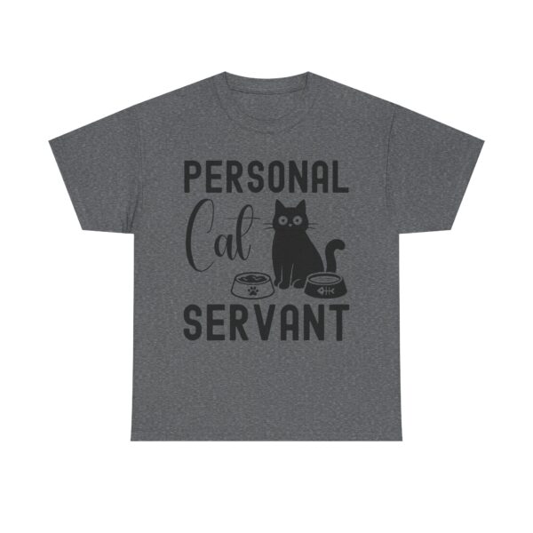 Funny cat t-shirt with “Personal Cat Servant” text and cute cat graphic