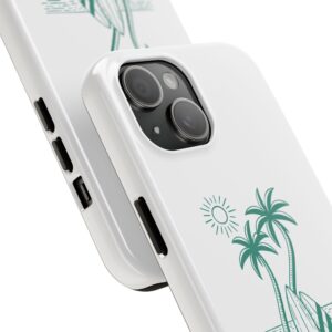 Palm trees and surfboards by the ocean under the sun – tropical phone case design