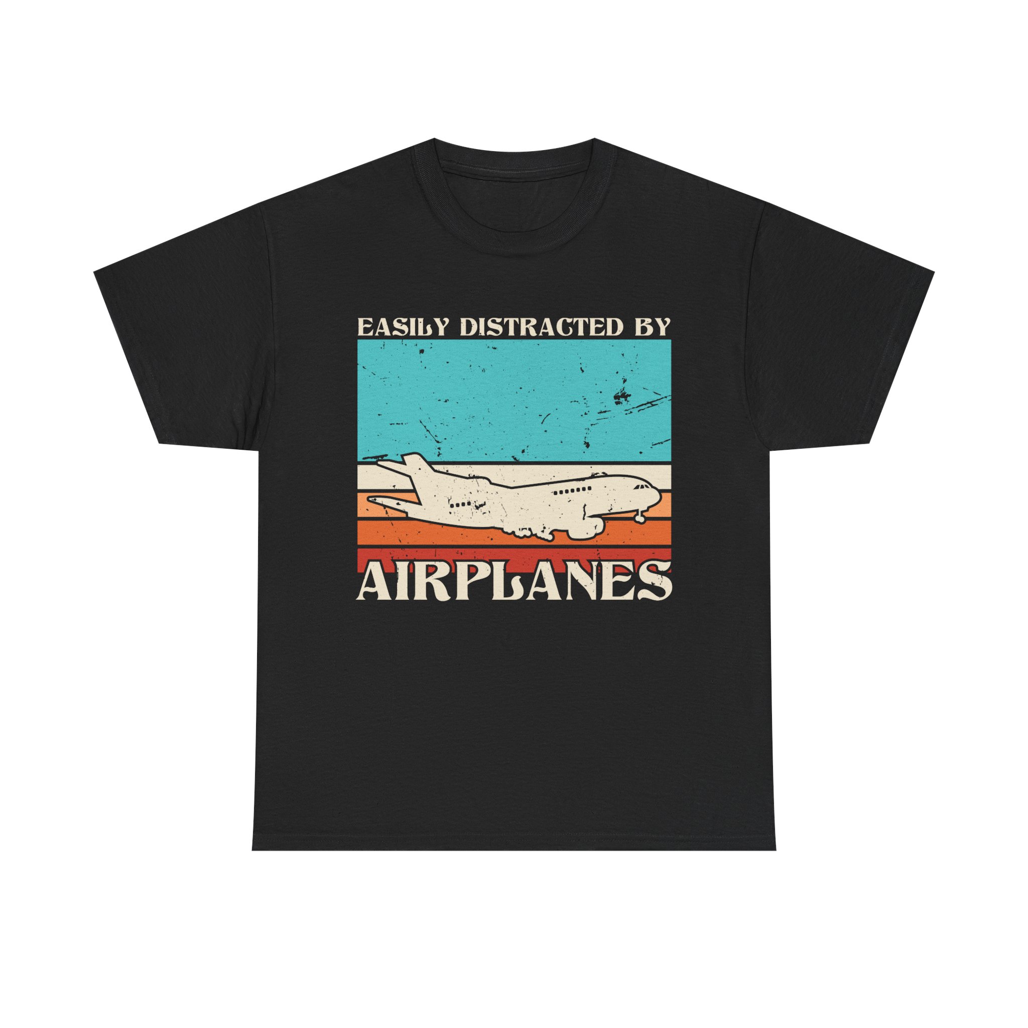 Funny Vintage "Easily Distracted By Airplanes" Unisex T-Shirt for Aviation Lovers, Pilots