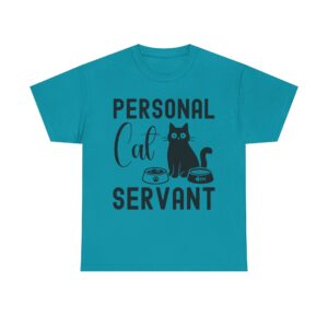 Funny cat t-shirt with “Personal Cat Servant” text and cute cat graphic
