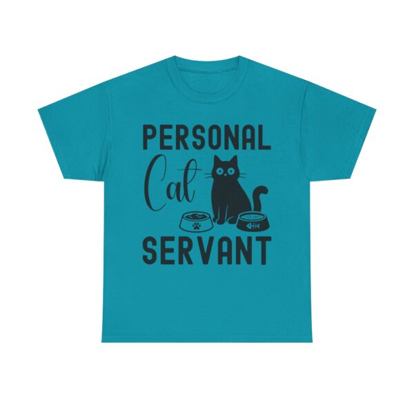 Funny cat t-shirt with “Personal Cat Servant” text and cute cat graphic