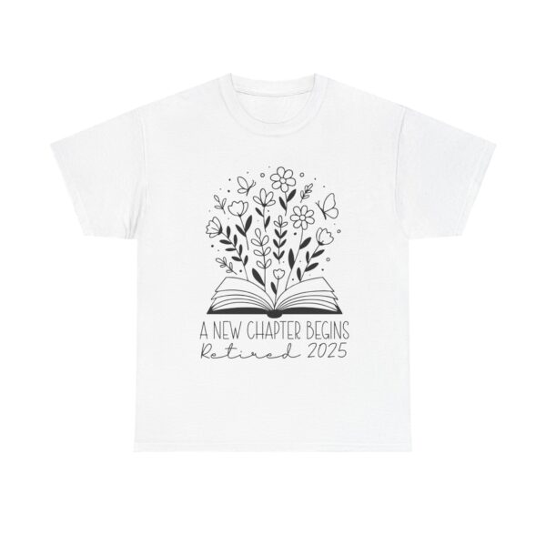 Retirement Shirt 2025 – A New Chapter Begins – Floral Book Design for Unisex - Image 2