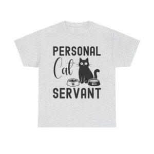 Funny cat t-shirt with “Personal Cat Servant” text and cute cat graphic