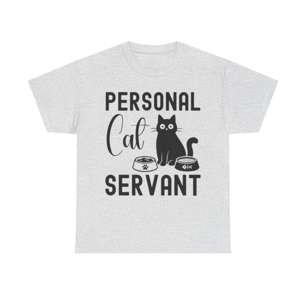 Funny cat t-shirt with “Personal Cat Servant” text and cute cat graphic
