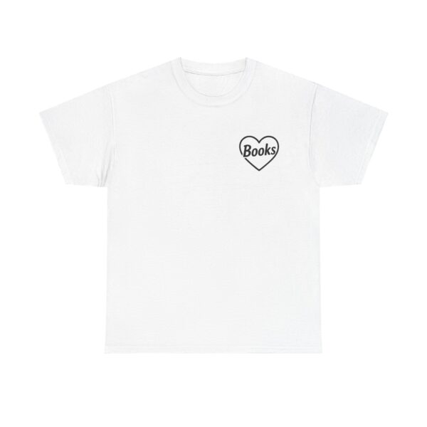I Love Books T-Shirt for Women and Men – Heart Shaped Book Lover Graphic Tee – Cute Reading Shirt for Bibliophiles - Image 2