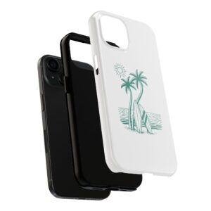 Palm trees and surfboards by the ocean under the sun – tropical phone case design