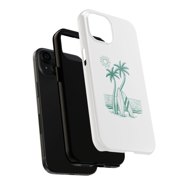 Palm trees and surfboards by the ocean under the sun – tropical phone case design