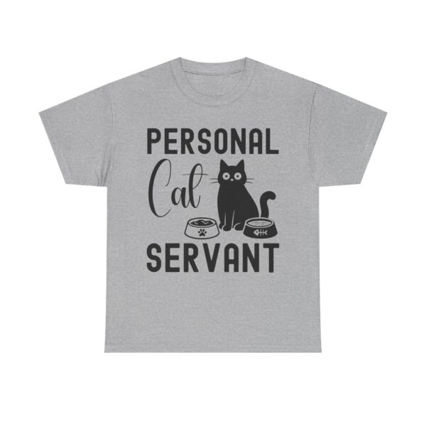 Funny cat t-shirt with “Personal Cat Servant” text and cute cat graphic