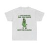 Funny pickle cartoon with quote on t-shirt.
